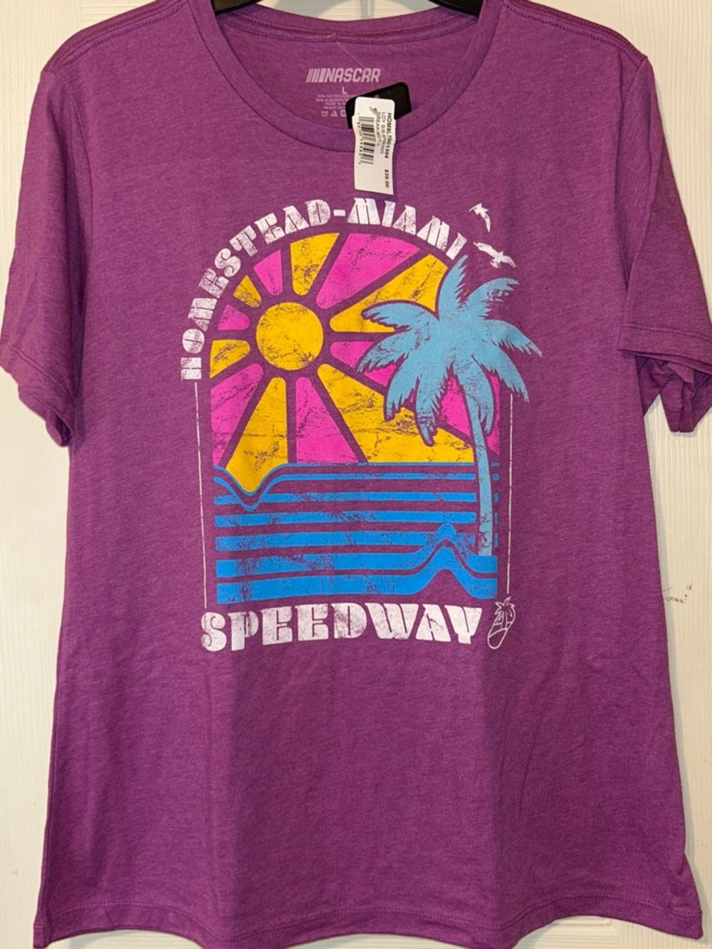 Nascar Purple Short Sleeve Tee with Yellow, Pink & Blue Graphic